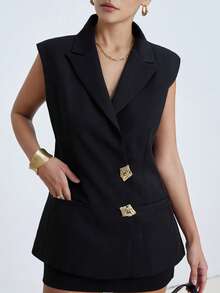 Aveloria Modichic Áo vest không tay màu đen cao cấp thời trang dành cho nữ, thích hợp mặc đi làm. - màu đen - Xem 4