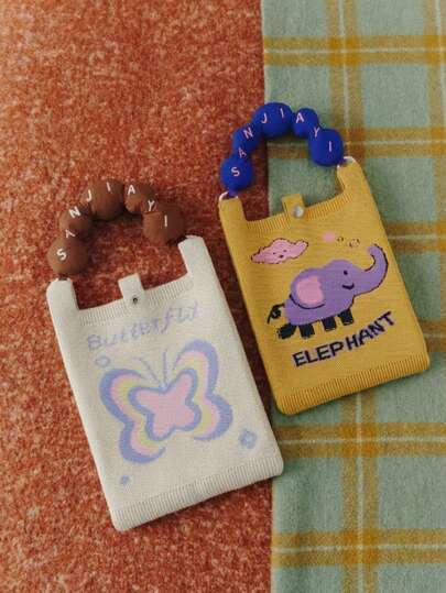 Joivida 1 Piece Mini Knit Phone Bag Wave Pattern Crossbody Bag Color Block Hand Carry Cute Korean Style Small Purse For Women Girls Students Daily Use Casual Accessory