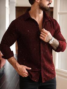 Manfinity Homme Plus Size Men's Long Sleeve Collared Button-Up Shirt, Formal - Burgundy - View 5