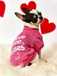 PETSIN 1件宠物衣服，狗狗服装，亲吻印花卫衣，小型犬宠物T恤
