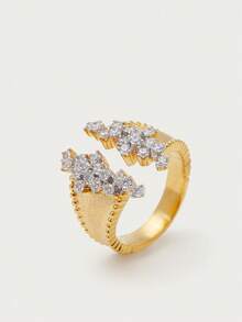 Glisma 18 K 1 Pc Textured, Metallic, Rhinestone Embellished Gold Ring, Elegant, Cute, Luxurious For Work, Party, Casual, Wedding, Holiday, Vacation, Camping, Y 2 K, For Mom, Women, Girl, Fall, Autumn, Winter, Festival, Holiday, Vacation, Old Money, Halloween - Yellow Gold - View 4