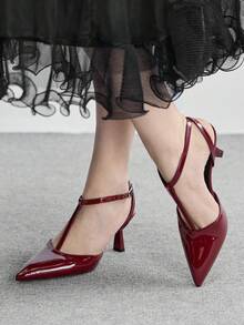 CUCCOO BIZCHIC Women's Pointed Toe Buckle Design Fashionable High Heels, Versatile For Daily Wear - Burgundy - View 3