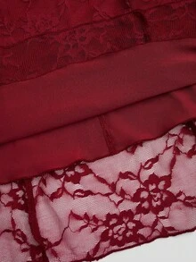 Sweetra 大码女式复古浪漫度假风 Y2K 性感方领荷叶边喇叭袖百搭通勤酒红色连衣裙，长袖连衣裙，常规办公款，修身连衣裙，适合日常外出、返校季、春夏派对/爱心/唇色/红色/情人节、春夏中国风/新年/除夕/旗袍 - 酒紅色 - 查看 5