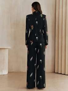 Anewsta Elegant Embroidered Black Suit Set, Fashionable Fitted Waist Casual Outfit For Women - Black - View 2