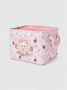 ROMWE Kawaii Lips & Cartoon Pattern Large Capacity Laundry Hamper/Basket - Pink rose cat - View 2