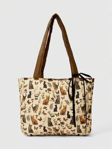 ROMWE Goth 时尚豹纹Y2K眼睛钻石电子玩具铆钉兔子玩偶十字图案收纳袋大容量单肩包 1659047 - 貓咪動物 - 查看 1