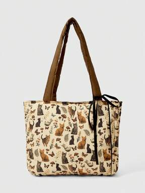 ROMWE Goth Fashion Leopard Print Y2K Eyes Diamond Electronic Toy Rivet Rabbit Doll Cross Pattern Storage Bag Large Capacity Shoulder Bag 1659047