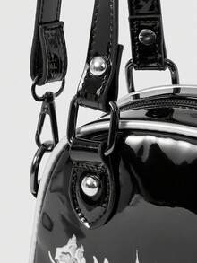 ROMWE Grunge Punk Women's Gothic Letter Pattern Fashionable Everyday Carry Handbag - Black - View 4