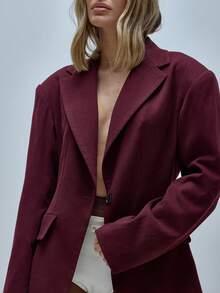 MUSERA Oversized Cinched Waist Boxy Fit Blazer Winter New Years Office Everyday Work Cute Coolgirl Tailoring Valentines Day Spring - Burgundy - View 2