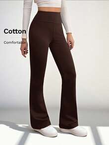 SHEIN Tall 女士高腰显瘦纯黑色休闲裤，适合夏秋季节穿着，高级加长款 - 咖啡棕 - 查看 10