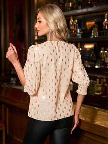 SHEIN Clasi Áo kiểu nữ thời trang dự tiệc, in họa tiết toàn thân, tay phồng, dáng rộng. - Màu Hồng baby - Xem 2