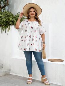 SHEIN CURVE+ Curve 尺码 US22 音乐节、海滨度假、波西米亚风撞色印花衬衫，适合夏季波西米亚度假 - 彩色 - 查看 6