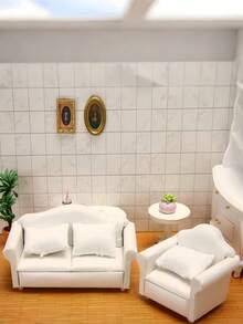 Bộ sofa mini nhà búp bê tỷ lệ 1:12, sofa mô hình mini kèm gối, đồ trang trí nhà cửa, sofa nhỏ tự làm, trang trí nhà gỗ tuyệt vời, bộ mô hình sofa nhỏ, quà sinh nhật, trang trí gia đình, trang trí tạo không khí ấm cúng. - trắng - Xem 2