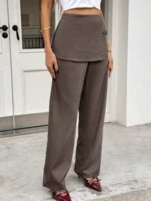 Siren Gaze Women's Slim Fit Double Layer Design Pants, Grey, Suitable For Commuting - Coffee Brown - View 6