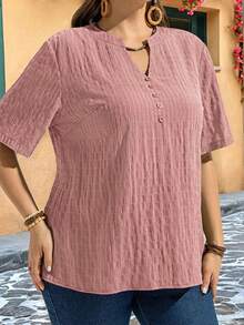 EMERY ROSE Camisa de talla grande de unicolor con cuello entallado para el verano - Rosa - Ver 3