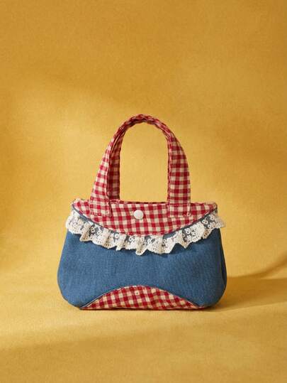 Joivida 1 st söt rutig och spetsmönstrad tygväska - Mångsidig, snygg, högkvalitativ axelväska för pendling, vardagsbruk, vardagstygväska | Lekfull accessoar | Hållbart handtag, rutig tygväska