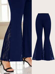 SHEIN Clasi Pantalones pitillo con volantes de encaje y parches, en color negro, talla grande - Azul - Ver 1