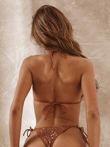 Musera Resort Quần bikini buộc dây bên hông đính hạt vàng, kiểu dáng Boho Ibiza, dễ thương, gợi cảm, thích hợp cho kỳ nghỉ hè, đi biển, khoe làn da căng tròn mùa xuân. - trái cam - Xem 4