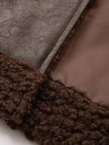 DAZY 女士翻领大口袋人造毛皮内衬常规款外套，秋冬款 - 卡其色 - 查看 6