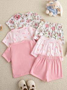 Souflis Souflis 6件套新生女婴可爱优雅碎花短袖上衣短裤套装，春夏款 - 彩色 - 查看 3