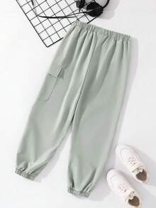 SHEIN Tween Boys' Casual Sports Graphic Print Pockets Loose Fit Drawstring Cargo Pants, Suitable For Commuting, School, Daily Casual, Travel, Sports, Spring/Summer/Autumn/Winter - Mint Green - View 2
