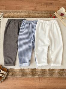 SHEIN 3件套男童休闲百搭裤，灰、白、蓝、白条纹，适合休闲外出和正式场合，春夏款 - 彩色 - 查看 2