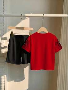 SHEIN 男童休闲T恤套装，经典酷炫卡通蜘蛛英雄图案，蜘蛛网，印花设计，适合春夏穿着 - 彩色 - 查看 3