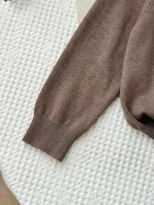 SHEIN 女婴休闲舒适翻领荷叶边毛衣半裙套装 - 棕色 - 查看 7