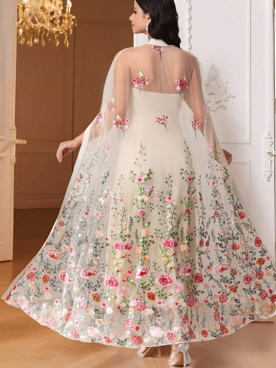 SHEIN Ensemble 2 pièces de vêtements de maternité avec châle en maille à broderie florale et robe tube ajustée, robe élégante d'été bleue à papillon pour femme enceinte invitée à un mariage - Nude - Voir 1