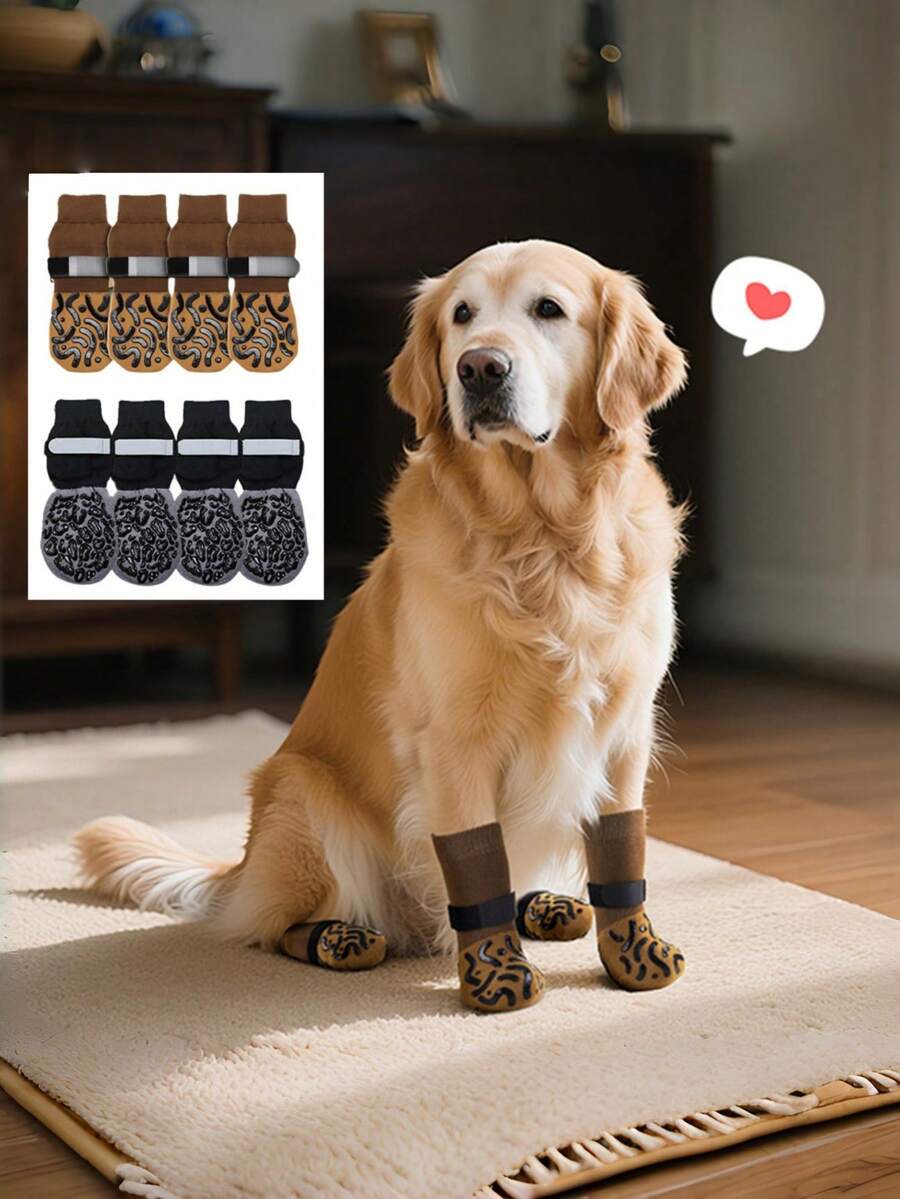 4 buc șosete antiderapante pentru câini, prindere față-verso pentru protecție podea din lemn masiv, anti-zgârieturi, huse pentru labe, preveni linsul și mestecatul, accesorii pentru animale de companie - Galben - Vizualizare 1