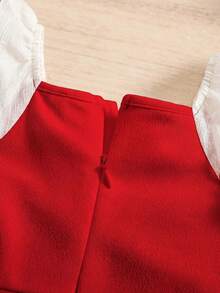 SHEIN Cute Red Patchwork Organza Ruffle Trim Jumpsuit For Baby Girl, Summer Baby Girl Clothes Red Outfit Overall Baby Girl Jumpsuit - Multicolor - View 4