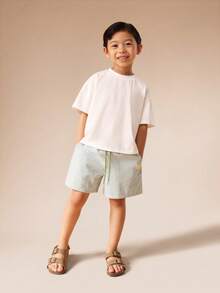 SUMWON Boys Elastic Waist Pull On Striped Cotton Casual Summer Shorts With Side Pockets And Drawstring Waistband - Green - View 3