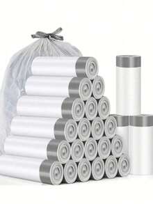 15Pcs/75pcs/Pack Thick Extra Large Drawstring Trash Bags, White Handles, Suitable For Kitchen, Office, Bedroom, Bathroom 4 Gallon Trash Cans, Convenient To Carry (Also Available In 15pcs/1 Roll Trial Pack),Kitchen,Bathroom,Home,Household Suppliers - Multicolor - View 1