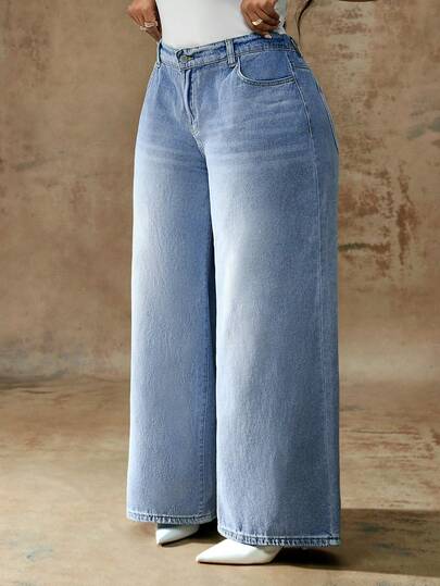 Truni Jeans azules, talle alto, de pierna ancha y suelta, jeans apilados para mujer, jeans de mamá para mujer, jeans acampanados vintage para mujer de talla grande