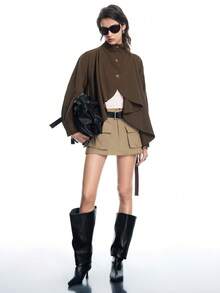 Airlisse Women's Fashion Asymmetric Utility Trench Coat With Wavy Hem Design And Lapel Collar - Brown - View 7