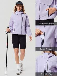 OutZeal Women Shell Jacket Camping Hiking Water-Resistant Zip Pockets Drawstring Hem - Dusty Purple - View 5