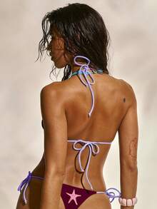 Musera Resort 露背撞色海星贴花三角比基尼上衣（仅上装）沙滩泳装度假夏季假日可爱性感伊比沙岛优雅Y2K春季节日 - 彩色 - 查看 4