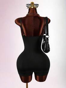 Amplova Neujahr & Valentinstag schwarzer transparenter sexy tief ausgeschnittener gepolsterter Büsten-Bodysuit-Shorts - Schwarz - Übersicht 2