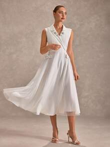 CLARA VERO Women's Rhinestone Embellished Lapel Dress - White - View 1