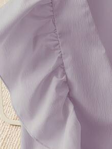 Franclia 女士甜美法式短袖V领荷叶边下摆系带露脐上衣，春夏款 - 紫丁香色 - 查看 3