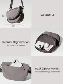 GLOWMODE Bolsa de hombro resistente al agua de 1.5L con correa ajustable y bolsillo extraíble, para uso diario y casual - Gris niebla - Ver 4