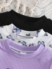 SHEIN Bộ đồ đôi thoải mái, rộng rãi cho bé gái, cổ tròn, in hình gấu dễ thương, gồm áo thun và quần dài dệt kim gân, thích hợp cho mùa thu/đông. - Nhiều màu - Xem 8