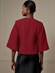 Aveloria Revavyn Elegante chaqueta tipo blazer retro de estilo francés para mujer con diseño de lujo y alta gama, cuello redondo, mangas abombadas, cintura ceñida y botones metálicos - Rojo - Ver 6