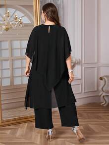 Reflora Bộ đồ 2 món màu đen rộng rãi gồm áo và quần ống rộng, thích hợp cho nữ mùa hè. - màu đen - Xem 3