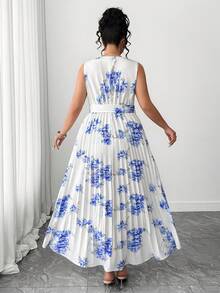 Elenzga 大码女士优雅印花褶皱连衣裙 - 彩色 - 查看 2