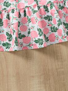 Elladie kids Robe mi-longue à bretelles fines avec imprimé floral élégant et confortable, décoration papillon, pour jeune fille - Rose bonbon - Voir 4