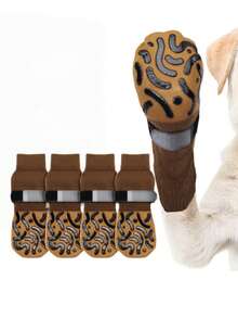 4 buc șosete antiderapante pentru câini, prindere față-verso pentru protecție podea din lemn masiv, anti-zgârieturi, huse pentru labe, preveni linsul și mestecatul, accesorii pentru animale de companie - Galben - Vizualizare 4