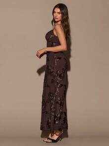 SHEIN BAE Váy suông chấm bi đen lệch vai thu/đông thanh lịch cho nữ, váy thanh lịch, váy Halloween, váy sinh nhật, váy dự tiệc - màu đen - Xem 5