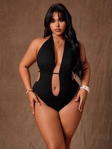 Rustia 大码女式露背吊带深V连体衣，春夏性感连体衣