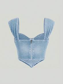 SHEIN MOD Women's Casual Asymmetric Hem Sleeveless Denim Top, Summer - Light Wash - View 2